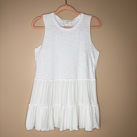 T.La Tops - Anthropologie t.la Tank Top Small White Tiered Ruffle Boho Sleeveless Clean Girl